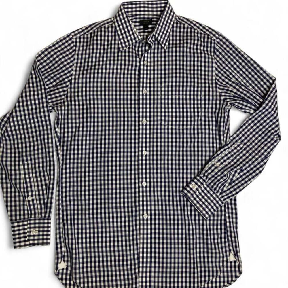 J.Crew Non-Iron Gingham Button-Up Shirt Blue White Size S